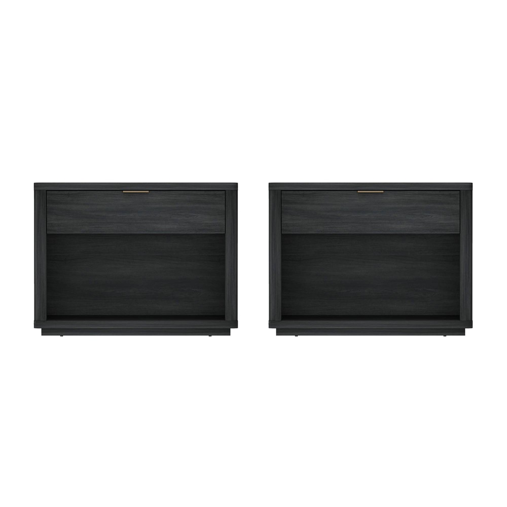 Manhattan Comfort Evelyn 32" 1 Drawer Nightstand Set of 2 Charcoal Gray