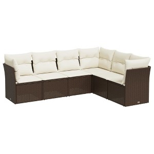 vidaXL Garden Sofa Set Brown PE rattan Large Adjustable Feet - 1 of 4