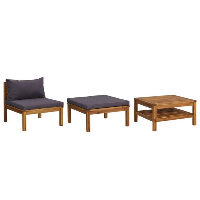vidaXL 3 Piece Patio Lounge Set with Dark Gray Cushions Acacia Wood
