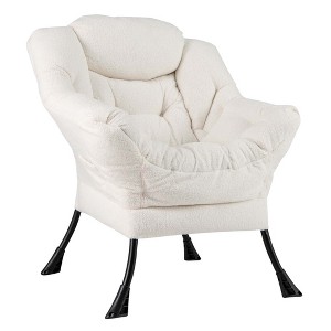 Costway Large Lazy Chair with Cozy Head Pillow Stylish Tufted Back & Seat Armrests Beige/Gray/Pink - 1 of 4
