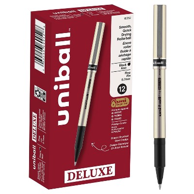 uni-ball Deluxe Rollerball Pens Fine Point Black Ink 12/Pack (60052)