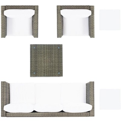 Presla 6-Piece Gray Brown Wicker Patio Set with White Cushions