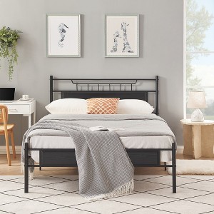 VECELO Metal Platform Bed with Wood Headboard and Footboard - 1 of 4