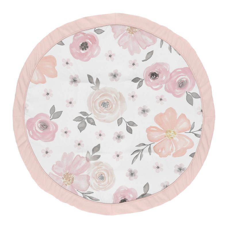 Sweet Jojo Designs Girl Baby Tummy Time Playmat Watercolor Floral Pink Grey and White, 1 of 6