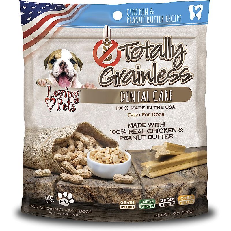 Loving Pets Totally Grainless Small Chicken & Peanut Butter Chewy Bones (6 oz Pack), 1 of 2