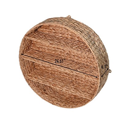 Natural Handwoven Hyacinth Circular Floating Wall Rack