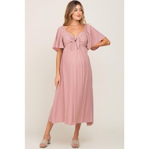 Pinkblush Mauve Front Tie Ruffle Sleeve Maternity Midi Dress - 1 of 4