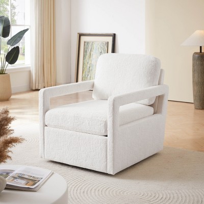Swivel Accent Chair - Mid Century Modern Chair with Track Arms, 360° Swivel Upholstered Barrel Chair Single Sofa Chair Arm Chair Reading Chair