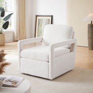 Swivel Accent Chair - Mid Century Modern Chair with Track Arms, 360° Swivel Upholstered Barrel Chair Single Sofa Chair Arm Chair Reading Chair - 1 of 4