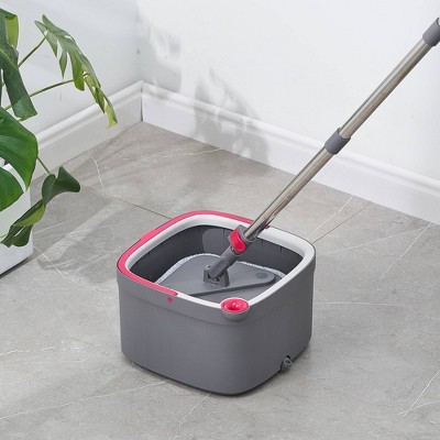 TrueClean Gray Microfiber Spin Mop & Bucket System with Silicone Sweeper