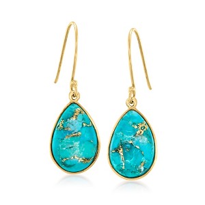 Ross-Simons Turquoise Drop Earrings in 10kt Yellow Gold - 1 of 4