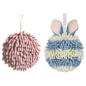 REGALWOVEN 2 Pcs Comfortable Soft Absorbent Chenille Ball Fuzzy Hand Towels - 1 of 4