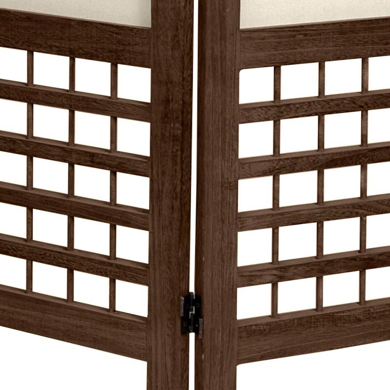 5 1/2ft. Tall 4 Panels Open Lattice Fabric Room Divider Burnt Brown - Oriental Furniture, 4 of 6
