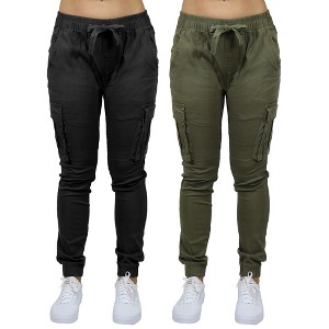 Galaxy By Harvic Women's  Loose Fit Cotton Stretch Twill Cargo Joggers- 2 Pack - 1 of 4