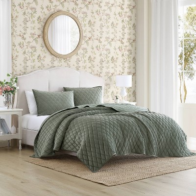 Laura Ashley 4pc King Diamond 100% Polyester Quilt Bedding Set Green