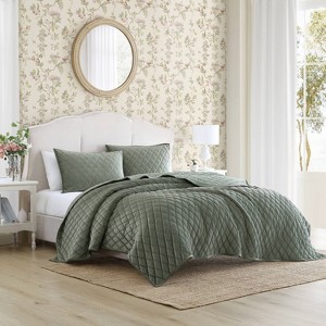 Laura Ashley Diamond 100% Polyester Quilt Bedding Set Green - 1 of 4