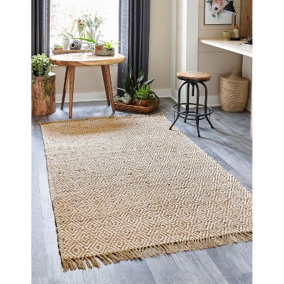 Unique Loom Braided Jute Assam Trellis Indoor Hand Made Fringe Area Rug