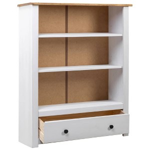 vidaXL Solid Pine Wood Bookcase with 3 Shelves and Spacious Drawer - Farmhouse Style, Rustic White Panama Range - 1 of 4