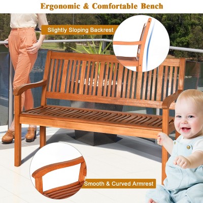 Eucalyptus Wood Outdoor Loveseat Bench with Armrests