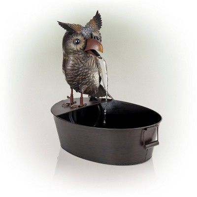 23" Brown Metal Owl Fountain with Tub