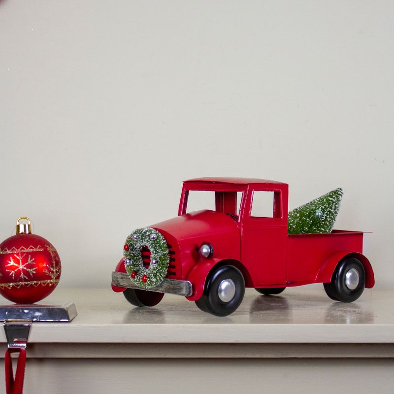 Northlight 13.25" Red Iron Truck with Green Frosted Tree and Wreath Christmas Tabletop Decoration, 2 of 9