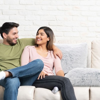 Blue Ombre Faux Fur 18" Square Throw Pillows Set of 2