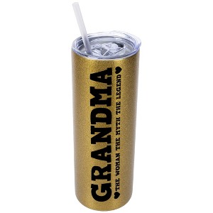 Elanze Designs Vegas Gold 20 Ounce Double Wall Stainless Steel Glitter Travel Tumbler With Sliding Lid And Straw, Grandma The Woman The Myth The - 1 of 4