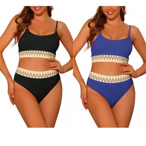 Elerevyo Women's High Waisted Ribbed Adjustable Spaghetti Straps Push Up Swimsuit Bathing Suits 2 Sets - 1 of 4