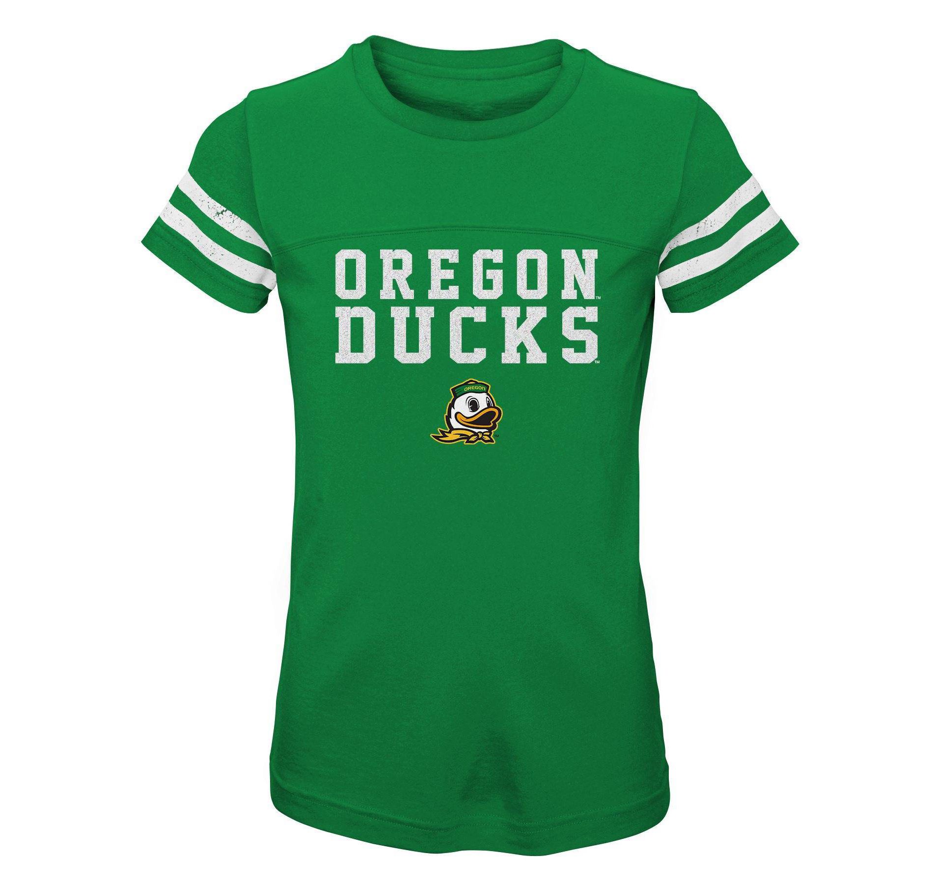 NCAA Oregon Ducks Girls' Striped T-Shirt - L: Team Logo Sports Tee
