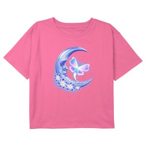 Girl's Lost Gods Airbrushed Half Crescent Moon Butterfly Crop Top T-Shirt - 1 of 3