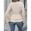 Women's Peplum Tops,Puff Sleeve Wrap V Neck Peplum Tops,Dressy Lantern Sleeve V Neck Wrap Work Blouse Shirts Casual Outfits apricot,XL - 2 of 4