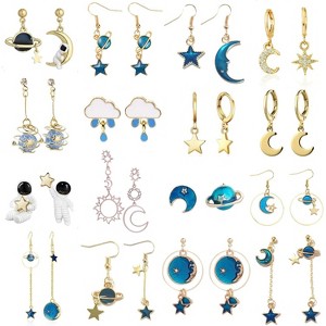 16 Pairs Moon Star Earrings for Women Dangle Earth Planet Asymmetrical Drop Earrings Astronaut Spaceman Stud Earrings Jewelry - 1 of 4