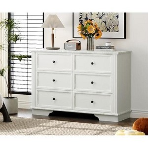 VINGLI White Dresser 6 Drawer, Wood Dresser for Bedroom, Chest of Drawers - 1 of 4