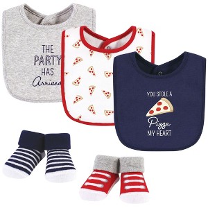 Hudson Baby Infant Boy Cotton Bib and Sock Set, Pizza, One Size - 1 of 4