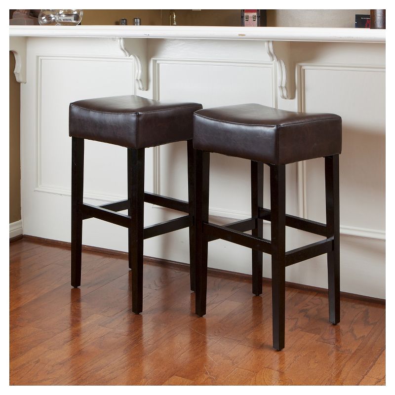Set of 2 30.5&#34; Lopez Leather Backless Barstools Brown - Christopher Knight Home, 3 of 5