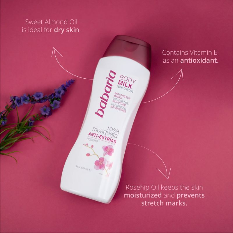 Babaria Anti Stretch Marks Body Milk - Moisturizing and Hydrating Effects - Reduces Appearance of Wrinkles - Suitable for All Skin Types - 16.6 oz, 2 of 5