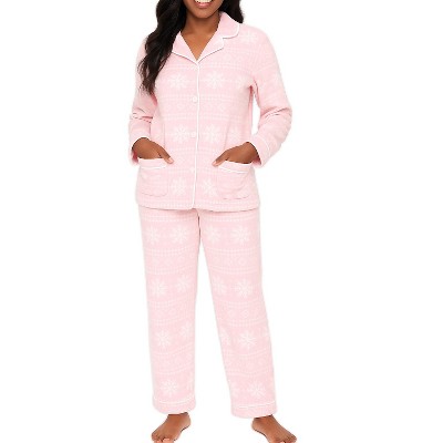 ADR Fleece Women's Pajamas Pants & Long Sleeve Button Down Pajama Cozy PJ Set