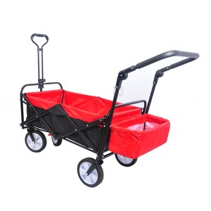 FURNIinspire Wheelbarrows And Lawn Carts Folding Wagon Collapsible Outdoor Utility Wagon, Lawn Car With Adjustable Handles, Black And Red, 53“*20"*43" - 1 of 4