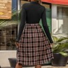 Women's Semi-Turtleneck Long Sleeve Plaid Dress - Faux Two-Piece Set with Waist Tie - 2 of 4