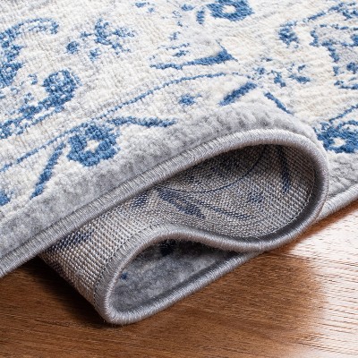 Navy and Light Grey Synthetic 4' x 6' Hand-Knotted Area Rug