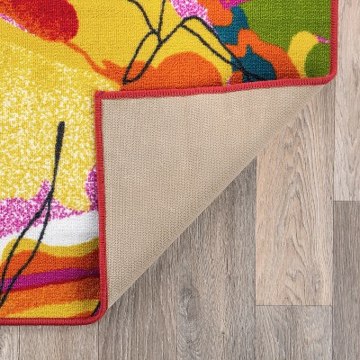 Bright Multicolor Floral Tufted Nylon Area Rug with Non-Slip Backing