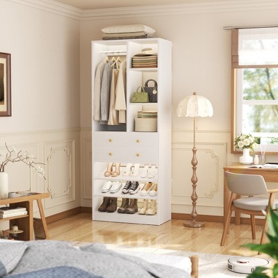 Aheaplus Closet Organizer System with Drawers and Adjustable Shelves, Freestanding Walk-in Wooden Closet