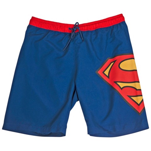 Superman Mens Superman Symbol Blue with Red Waistband Board Shorts - Medium (32-34)