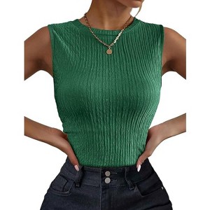 Zeagoo Women's High Neck Tank Top Summer Casual Ribbed Knit Slim Fitted Basic Textured Sleeveless Shirts - 1 of 4
