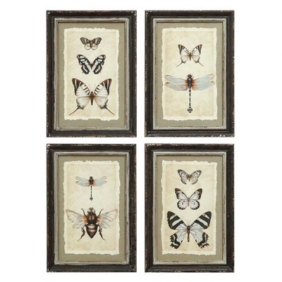 Framed Insect Wall Art Black/Cream 4pk - Storied Home: Hardwood Frame, Mixed Media, D Ring Mount