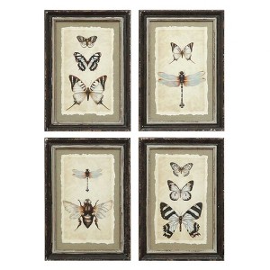 Framed Insect Wall Art Black/Cream 4pk - Storied Home: Hardwood Frame, Mixed Media, D Ring Mount - 1 of 3