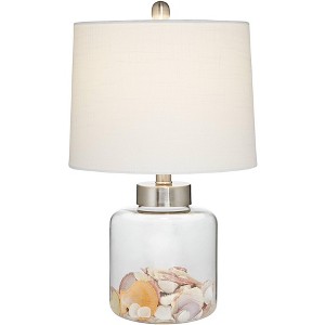 360 Lighting Canister Coastal Accent Table Lamp 20 1/2" High Clear Glass Fillable Sea Shells Off White Linen Drum Shade for Bedroom Living Room Kids - 1 of 4