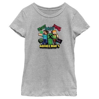 Girl's Minecraft Create Survive Explore Alex And Steve T-shirt ...