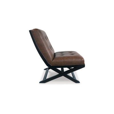 Traditional Brown Faux Leather and Wood Accent Chair