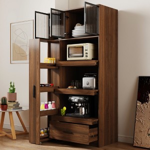 Lycvki 70.87" Tall Kitchen Pantry Cabinet with Pull-out Multi-tier Storage Shelf and Drawers - 1 of 4